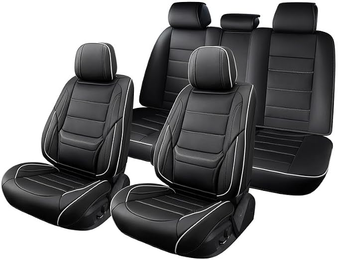 Car Seat Covers Full Set Custom Fit For Lexus GX460 2008-2023, Black&White | Lumbar Support, Premium Faux Leather, Breathable, Anti-Slip, Airbag Compatible, Waterproof, Car Seat Protectors, 2 Row-5Seat - Image 8