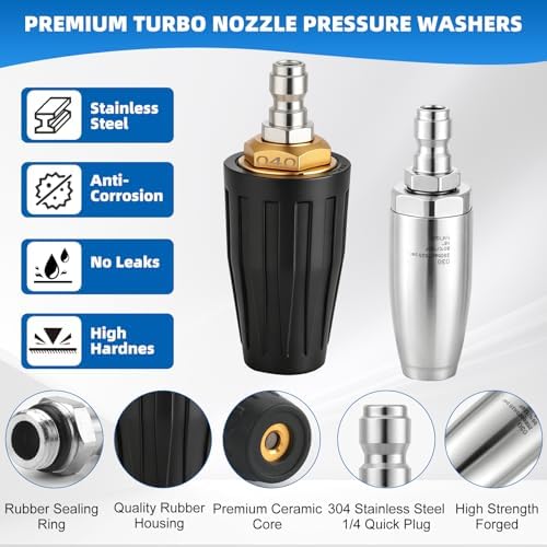 Pressure Washer Nozzles, 2 Pack 4000 PSI 360° Rotating Pressure Washer Tips Turbo Nozzle with 1/4" Quick Connect，7 Pack Pressure Washer Nozzle Tips Powerfully Cleaning for Car Concrete Brick - Image 6