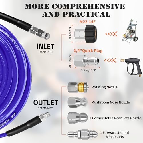 100FT Sewer Jetter Kit for Pressure Washer, 5800PSI Drain Cleaner Hose - Image 4