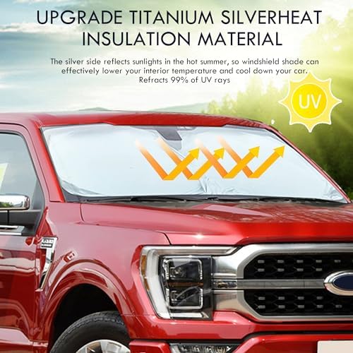 Windshield Sun Shade for Cadillac SRX 2010-2025 & Lincoln MKC 2015-2019 / MKX 2007-2018, Front Windshield Sunshade with Full Coverage Reflective Polyester Material Blocks Heat & Sunlight - Image 2
