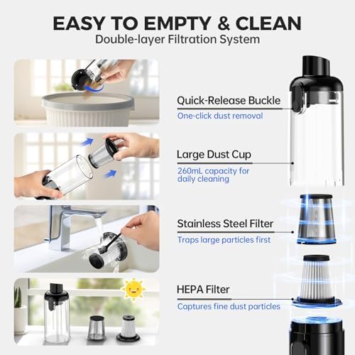 dormzie Handheld Vacuum Cordless, Car Vacuum with 19000Pa Powerful Suction,1.3 lbs Lightweight, Type-C Charge, Multiple Accessories for Car Home Office Pet - Image 7
