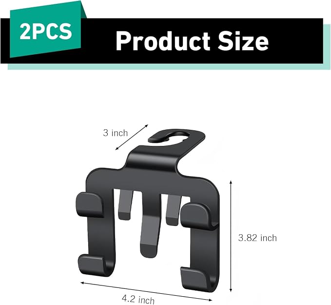 2 PCS Car Headrest Hooks, Multi-functional Seat Back Hanger for Phone & Bag & Umbrella, ABS Load Capacity Hidden Hanging Hook, Interior Organizer for Most Vehicles (Black) - Image 2