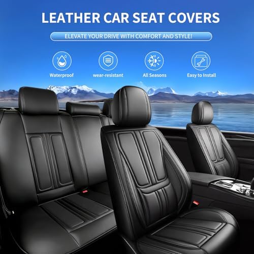 Fit Renegade Car Seat Covers Compatible with Jeep Renegade 2015-2021 2022 2023.Full Coverage Waterproof Leather,Compatible with Airbag,All - Weather Seat Cushion Protector (Full Set, Black) - Image 2