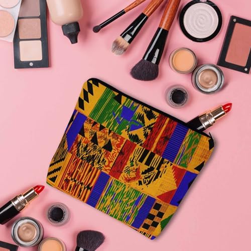 Women Cosmetic Bag African Pattern, African Tribal Ethnic Geometric Cute Makeup Bag For Purse Cosmetic Travel Bag For Toiletries Makeup Storage Bag Flax Skincare Bag Make Up Pouch Bags - Image 3