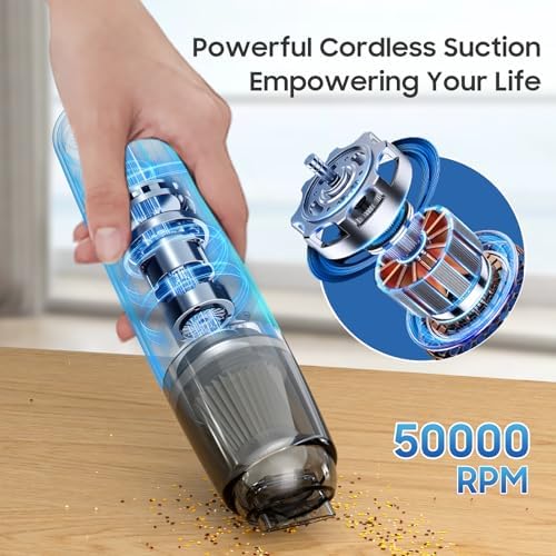 Handheld Vacuum Cordless, Car Vacuum Portable with 2 Suction Modes, Blow & Suction 2-in-1, Mini Vacuum Cleaner Rechargeable for Car, Home, Pet Hair, Office, Desk, Keyboards (White) - Image 6