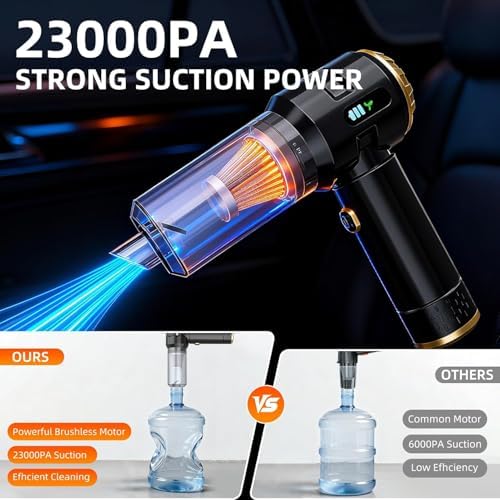 Handheld Vacuum Cleaner Cordless, 23000Pa Powerful Car Mini Vacuum Cleaner, Rechargeable Portable Lightweight dust Catcher for Home Car Carpet Stairs Pet Hair Deep Cleaning（Black-Gold）. - Image 2