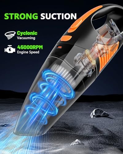 Handheld Vacuum Cordless, Rechargeable Car Vacuum Cleaner with Multiple Attachments, Portable Hand Held Vacuum Suction Power, Mini Vacuum for Car, Home, Pet Hair, Office, Desk, Keyboards Black Orange - Image 2