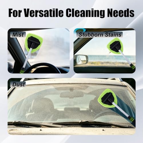 7 PCS Windshield Cleaning Tool, 19" Windshield Cleaner Kit with Extendable Handle, Microfiber Towel Pads, Brush, Empty Spray Bottle for Auto Glass Interior (Green) - Image 6