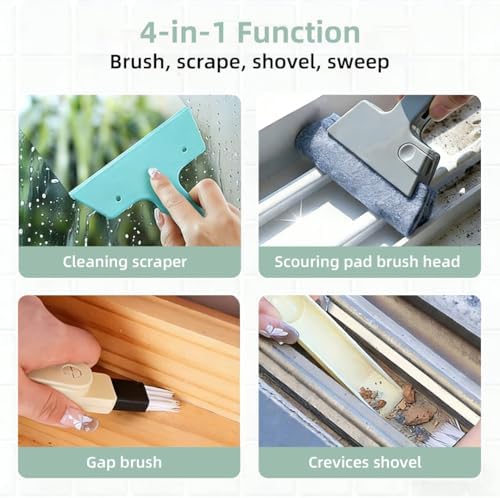Window Track Cleaner, 4-in-1 Crevice Cleaning Brush (with Bristle Brush, Gap Dustpan, Scraper), Handheld Window Sill Cleaner Tool, Window Track Cleaning Tools for Sliding Door, Home Cleaning (3 Pack) - Image 3