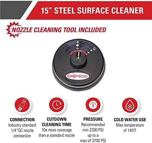 Simpson Cleaning 80165 Universal 15" Steel Pressure Washer Surface Cleaner for Cold Water Machines, 1/4" Quick Connection, Recommended Min 2200 PSI up to Max of 3700 PSI, Black - Image 2