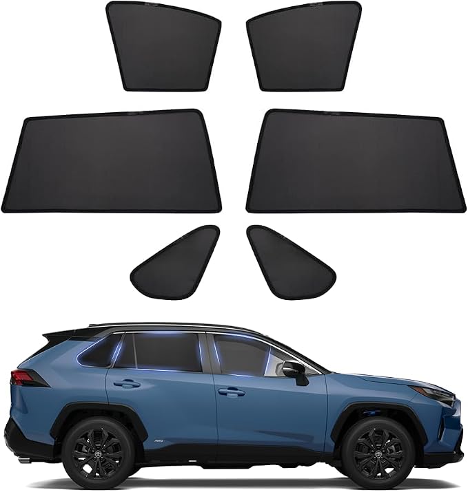 Powerty Window Sun Shade for 2013-2018 Toyota RAV4 Accessories -Upgrade Double Layer Rear Windshield Shade 6 Pack Light Block Car Privacy Cutains Shades for Baby, Camping, Napping, Sleeping by Powerty