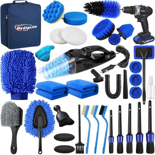 Qydipclin 37Pcs Car Detailing Kit, Car Detailing Brush Set, Car Wash Cleaning Kit, Car Detailing Brushes, Professional Car Care Kit for Interior Exterior Wheels, Blue by Qydipclin