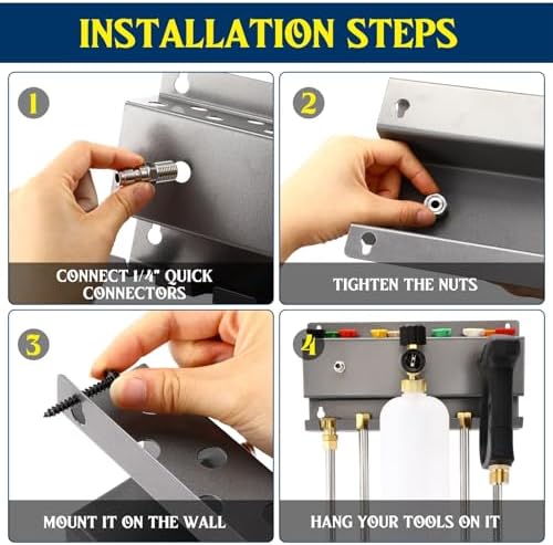 DoubleFill Pressure Washer Gun Holder, Wall Mount Foam Cannon Holder, Car Wash Accessories Organizer for Wand/Nozzle Tips, 1/4'' Pressure Washer Accessories Storage Rack (Silver Gray) - Image 5