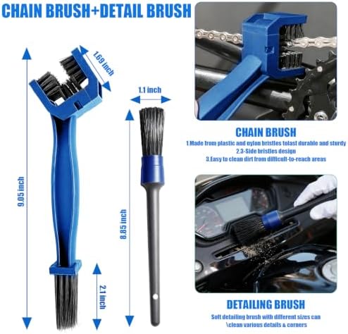 13PCS Motorcycle Cleaning Kit, Motorcycle Detailing Kit Overall Cleaner Tools Car Washing Brush Rims Cleaning Kit Chain Tire Wheel Brush Set Chain Tire for Car Bike Motorbike (Blue) - Image 6