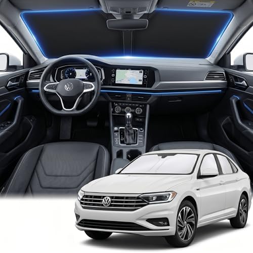 Windshield Sun Shade for Volkswagen/VW Jetta 2019-2024 2025 2026 Front Window Shade Custom Fit Jetta Accessories Sun Visor Foldable Shade Blocks UV Rays Summer Must Have Car Accessories by AuyNeas