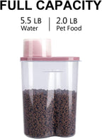 2 Pack 2lb/2.5L Pet Food Storage Container with Measuring Cup, Can Covers and Bowl for Small Dog, Cat, Waterproof-BPA Free (Blue and Pink) - Image 4