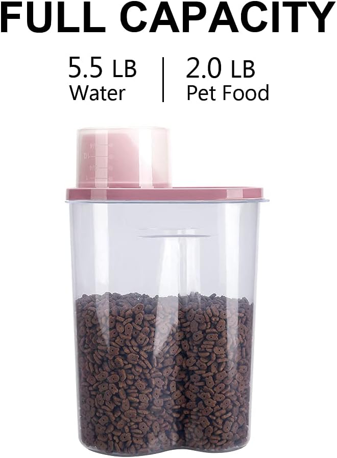 2 Pack 2lb/2.5L Pet Food Storage Container with Measuring Cup, Can Covers and Bowl for Small Dog, Cat, Waterproof-BPA Free (Blue and Pink) - Image 4