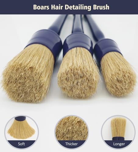 YeewayVeh 3PCS Car Detailing Brush Set, Boars Hair Bristles Brushes, Indigo - Image 2