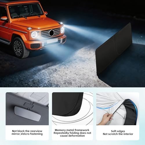 Windshield Sun Shade for Mercedes Benz G Class G63 G550 G55 G65 W463 2019-2026 Sunshade 300T Windshield Cover Blocks UV Rays Custom Fit G-Class Front Window Shade Foldable Keep Cool - Image 5