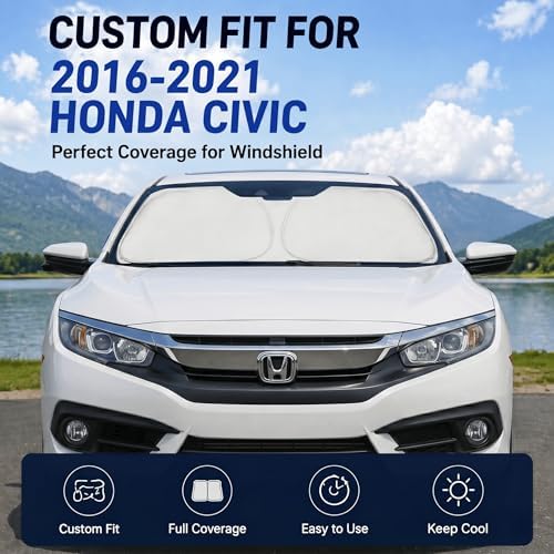 Car Sun Shade for 2016-2021 Honda Civic Accessories Windshield Sunshade Cover Front Window Shade Custom Fit Civic Sun Visor Protector Foldable Blocks UV Rays - Image 2