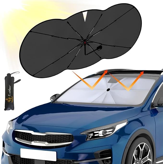 EcoNour Car Windshield Sunshade Umbrella | Foldable Windshield Sun Shade Cover | Front Car Window Shade for Maximum UV Rays & Heat Protection | 240T Polyester Umbrella Sunshade by EcoNour