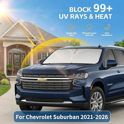 Windshield Sun Shade for Chevy/Chevrolet Suburban 2021-2024 2025 2026 Sunshade Front Window Shade Custom Fit Suburban Accessories Sun Visor Foldable Shade Blocks UV Rays Accessories - Image 2