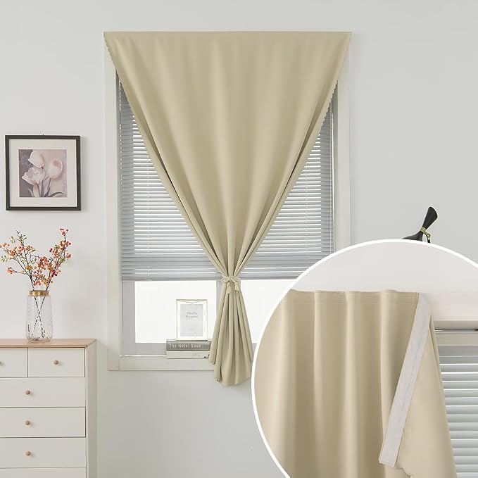 Self Adhesive Portable Blackout Curtains for Bedroom Easy to Install Window Thermal Lnsulated Kitchen Room Darkening Small Window Curtains, 47" W X 96" L, Beige, 2 Panels - Image 6