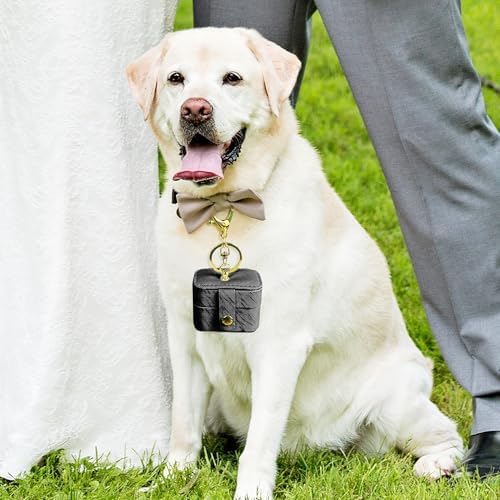 Wedding Dog Ring Bearer Pillows Box, PU Leather Travel Mini Ring Holder Pouch with Keychain Clip& Buckle Closure, Bridesmaid Gifts Jewelry Storage Organizer Case for Women Girls(Black) - Image 2