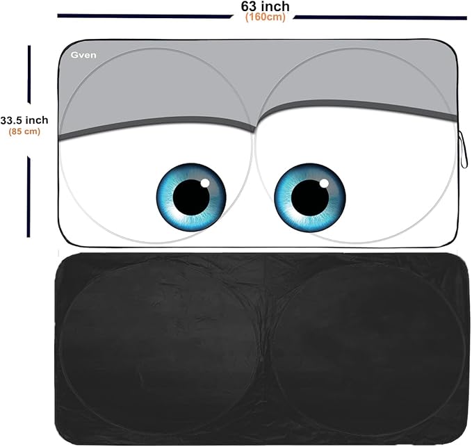GVEN Windshield Sun Shades Car Sun Shade Protector Blocks UV Rays for Full-Size Sedan & SUV, Mid-Size SUV, Sports Cars, Wagon and Mid-Size Pickup Truck Car Accessories (Eyes-Grey, L) - Image 2