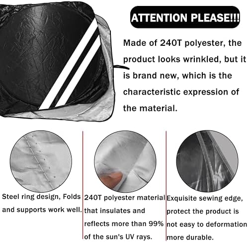 YOSRTER Front Windshield Sun Shade Fit for Dodge Charger Challenger Durango Journey Universal Fit to All Dodge Cars Foldable Sun Visor Protector Custom Fit Dodge Window Sunhade (Black White) - Image 3