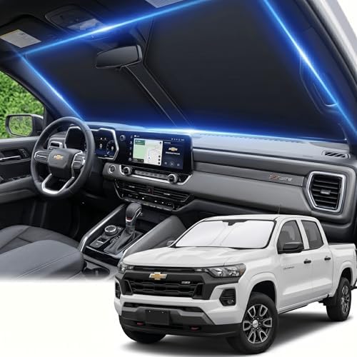 Windshield Sun Shade for Chevy Colorado 2015-2024 2025 2026 Sunshade Front Window Shade Custom Fit Colorado Accessories Sun Visor Foldable Shade Blocks UV Rays Accessories by AuyNeas