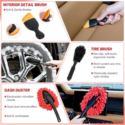Nilight 37PCS Car Detailing Kit for Interior Exterior Car Care, Red - Image 5