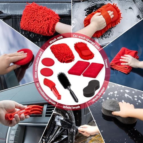 47Pcs Car Wash Cleaning Kit with High Power Handheld Vacuum Windshield Cleaning Tool with Side Mirror Squeegee Bucket Detailing Brushes Tire Brush Towels Complete Detailing Set for Car - Image 7