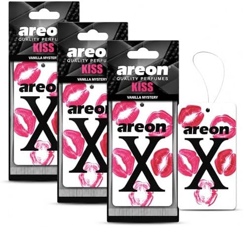 AREON X Kiss Hanging Air Freshener - Vanilla Mystery Long Lasting Hanging Fragrance for Car Interior - Stylish Hanging Scent Freshener - Premium Aroma Experience with Easy to Use Design (Pack of 3) by AREON