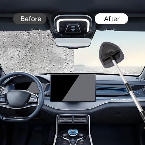 Qydipclin 7pcs Windshield Cleaner Tool Car Window Cleaning Wash Kit with 4 Reusable Microfiber Pads 1 Spray Bottle and Extendable Handle Auto Glass Wiper Kit, Gray - Image 3