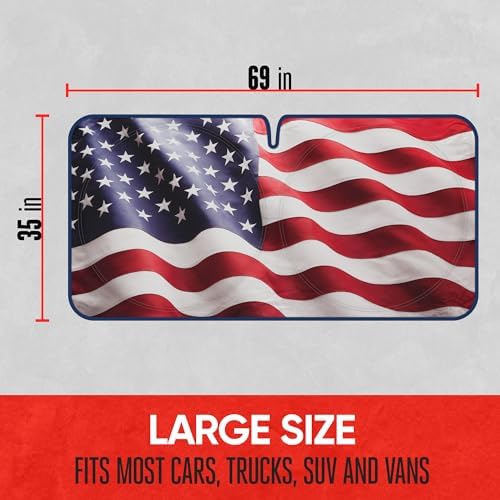 Motor Trend USA Americana Flag Car Windshield Sun Shade for Front Window, Foldable Car Sun Shade with Patriotic Graphic, Collapsible Sun Visor Sunshade for Cars Windshield (Large, 69 x 35 inches) - Image 6
