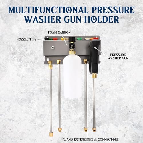 DoubleFill Pressure Washer Gun Holder, Wall Mount Foam Cannon Holder, Car Wash Accessories Organizer for Wand/Nozzle Tips, 1/4'' Pressure Washer Accessories Storage Rack (Silver Gray) - Image 6