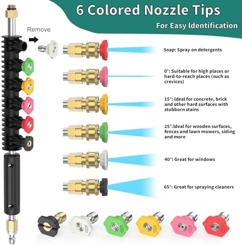 Pressure Washer Extension Wand for Gutter Cleaning - Stainless Cleaning Tools with Spray Nozzle Tips,30°90°120°Curved Rod 1/4’’Quick Connect Replacement for Anti-Leaked Ring 4000 PSI - Image 3