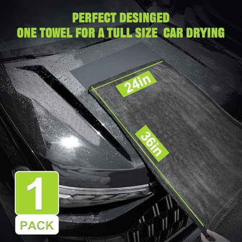 TTRCB 2 Pack Car Drying Towel, 1300 GSM Microfiber Towels for Cars (36" x 24" & 16" x 16"), Car Wash Mitt, Ultra-Absorbent, Streak Free, Car Wash Kit, Car Cleaning Detailing Supplies for SUVs, Trucks - Image 3