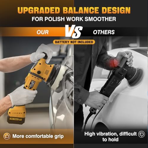 VERVEWAVE Cordless Buffer Polisher Kit for Dewalt 20V Battery (No Battery), 6-Inch Orbital Car Polisher Variable Speed 1800—5500 RPM, 17PCS Polishing Accessories, for Car Polishing/Waxing (Tool Only) - Image 3