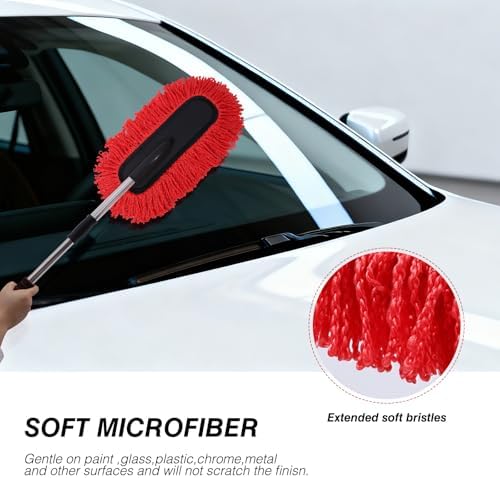 IPELY 3 Pack Large Red Microfiber Car Duster Exterior Scratch Free with Extendable, Car Duster Interior Multipurpose dust Cleaning - Image 4