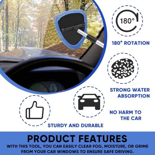 Car Window Cleaner, Car Cleanser Brush, Car Accessories Car Cleaning Supplies Tools, Car Cleaning Kit with Extendable Handle, Microfiber Cloth, Spray Bottle, Fits All Cars (Blue) - Image 5