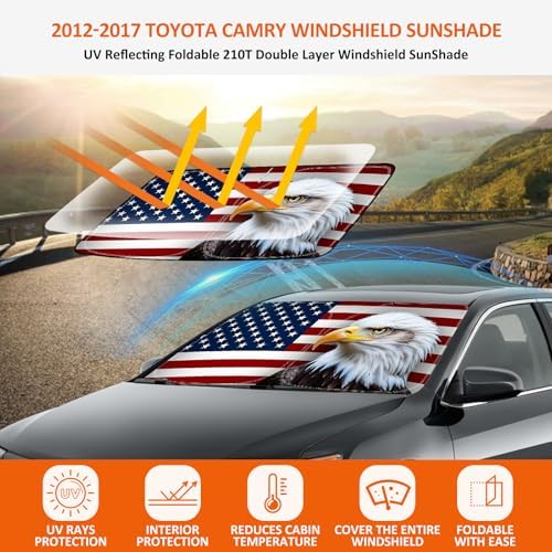 Bestview American Eagle Flag Windshield Sun Shade for 2012-2017 Toyota Camry,Custom Fit Foldable Front Window Sunshade Sun Visor Accessories Protector Block UV Rays Heat, Keep Your Car Cooler - Image 2