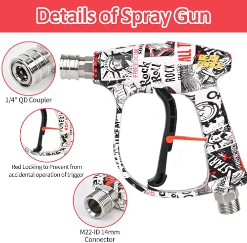 BEAR FORCE Pressure Washer Gun Up to 3000 PSI with Undiluted Mini Foam Cannon Set, 5 Spray Nozzles, Power Washer Spray Gun with 3/8'' Swivel Quick Connect, M22-15mm Connector, Car Wash, Car Detailing - Image 3