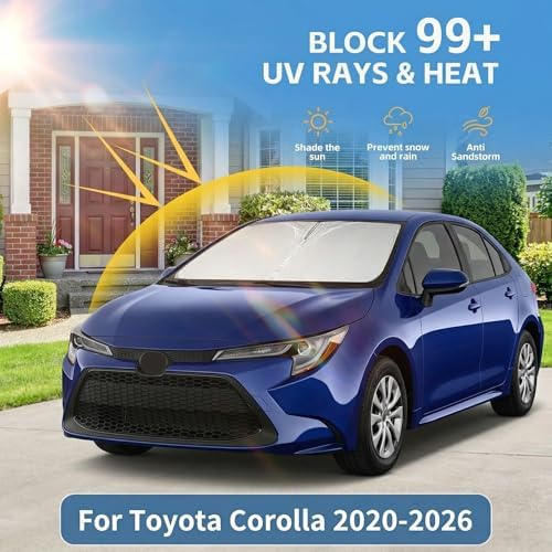 for Toyota Corolla 2020-2024 2025 2026 Windshield Sun Shade Front Window Shade Custom Fit Corolla Accessories Sun Visor Foldable Shade Blocks UV Rays Summer Must Have Car Accessories - Image 2