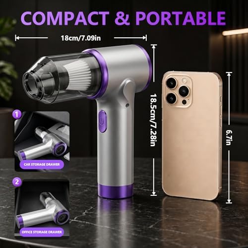 Handheld Cordless Vacuum Cleaner,8000PA Suction 4 Modes Portable Car Vacuum,4000mAh Rechargeable Battery,3 Filters,7-in-1 Kit for Home Office Car Pet,Silver - Image 3