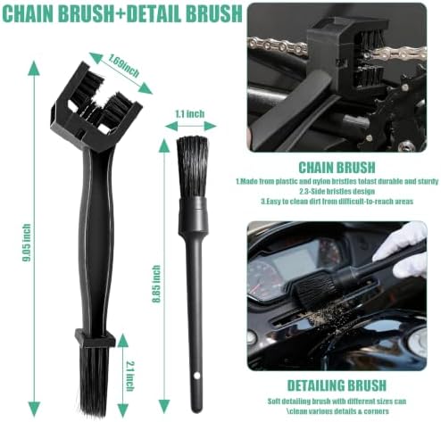 13PCS Motorcycle Cleaning Kit, Motorcycle Detailing Kit Overall Cleaner Tools Car Washing Brush Rims Cleaning Kit Chain Tire Wheel Brush Set Chain Tire for Car Bike Motorbike (Green) - Image 7