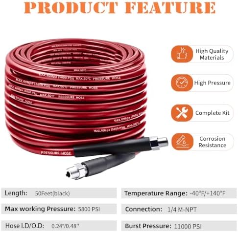 50FT Sewer Jetter Kit for Pressure Washer, 5800PSI Drain Cleaner Hose - Image 2