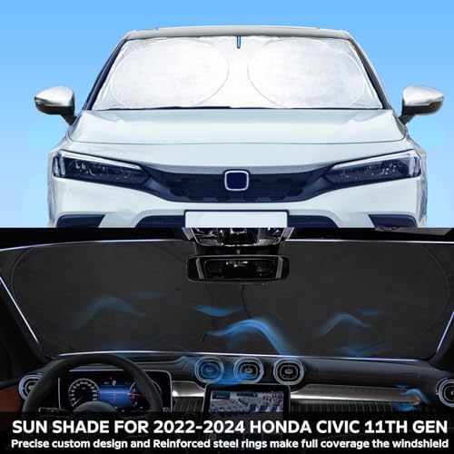 Sunshade for Honda Civic 2022-2025 2026 Sun Shade, Front Window Sun Visor Windshield Cover Custom Fit Civic (Not for 2022 Sport) Sedan, LX, EX, EX-L,Touring Keep Cool Car Accessories Blocks UV Rays - Image 3
