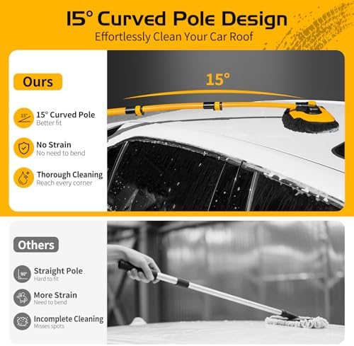HIPPIH 15° Curved Car Wash Brush with Long Handle, 2 Scratch-Free Mop Heads - Image 3